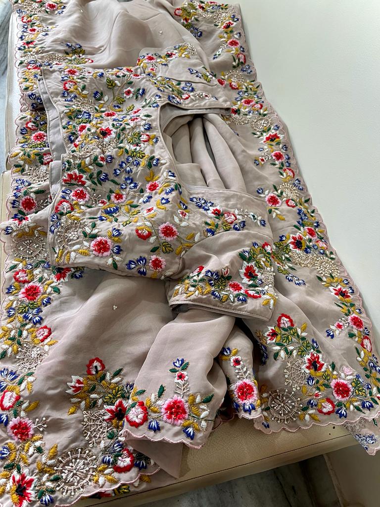 Rangbhara organza embroidery saree