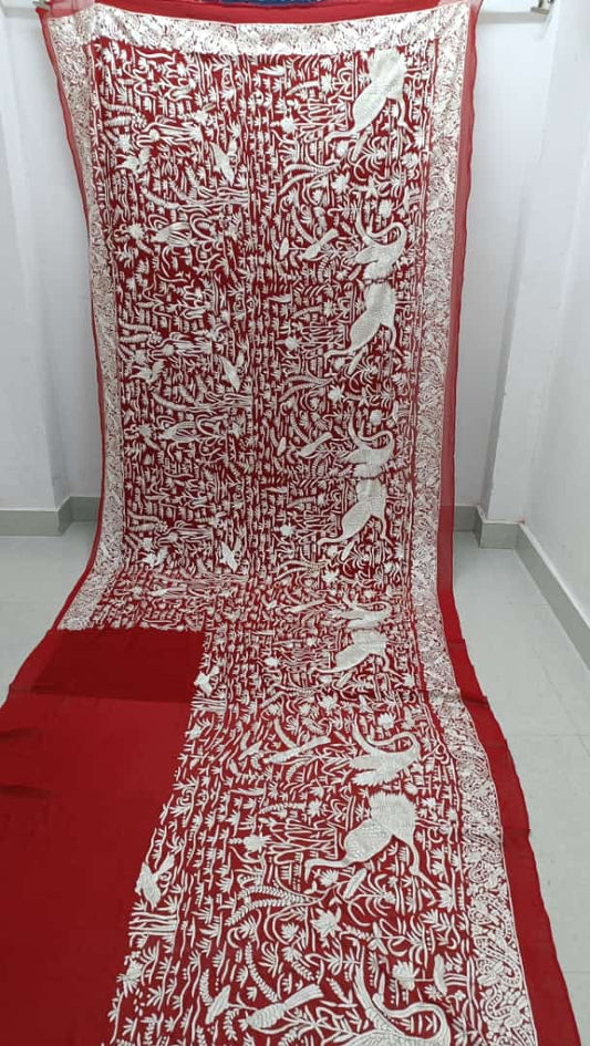 Red riding hood inspired Parsi saree