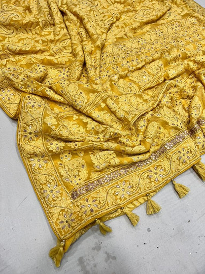 Albeli chikankari gorgette saree