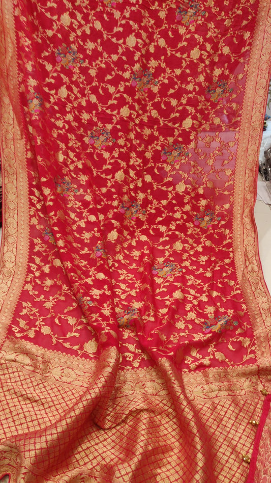 Pratima khaddi gorgette Meenakari saree