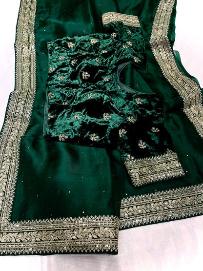 Velvet zardosi organza saree