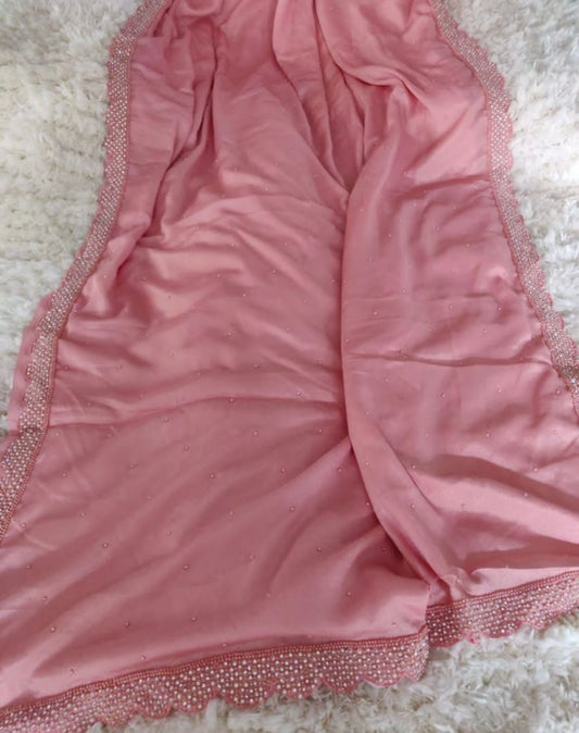Pink chinon partywear saree
