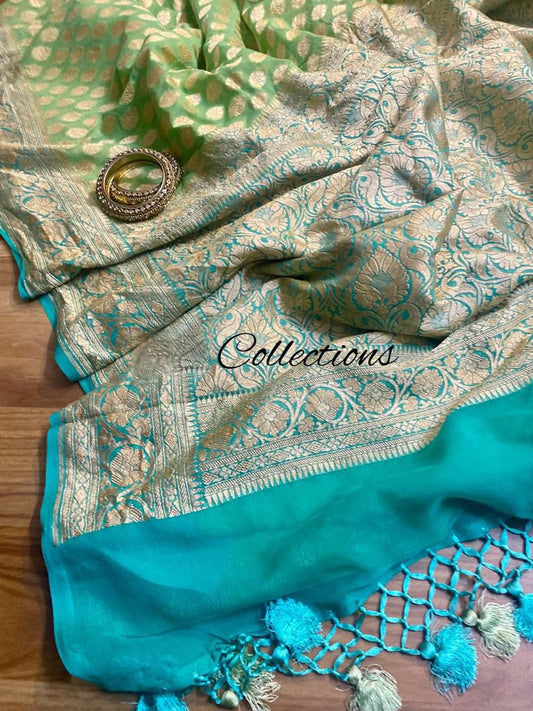 Shaded green khaddi gorgette saree