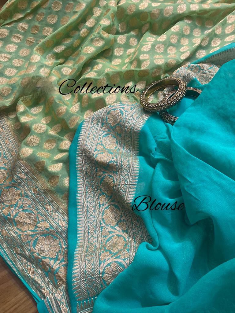 Shaded green khaddi gorgette saree