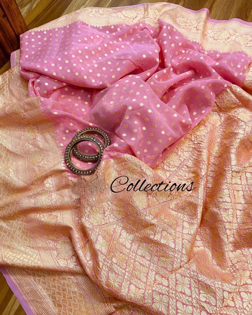 Pink handwoven banarsi saree