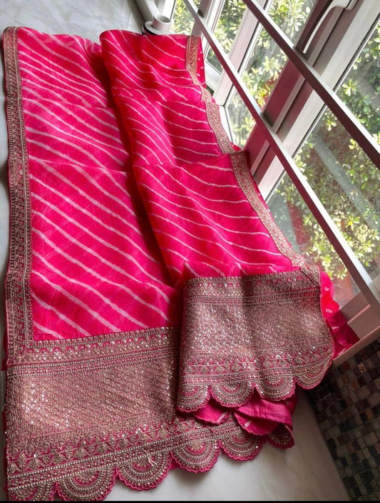 Pink lehariya beautiful saree