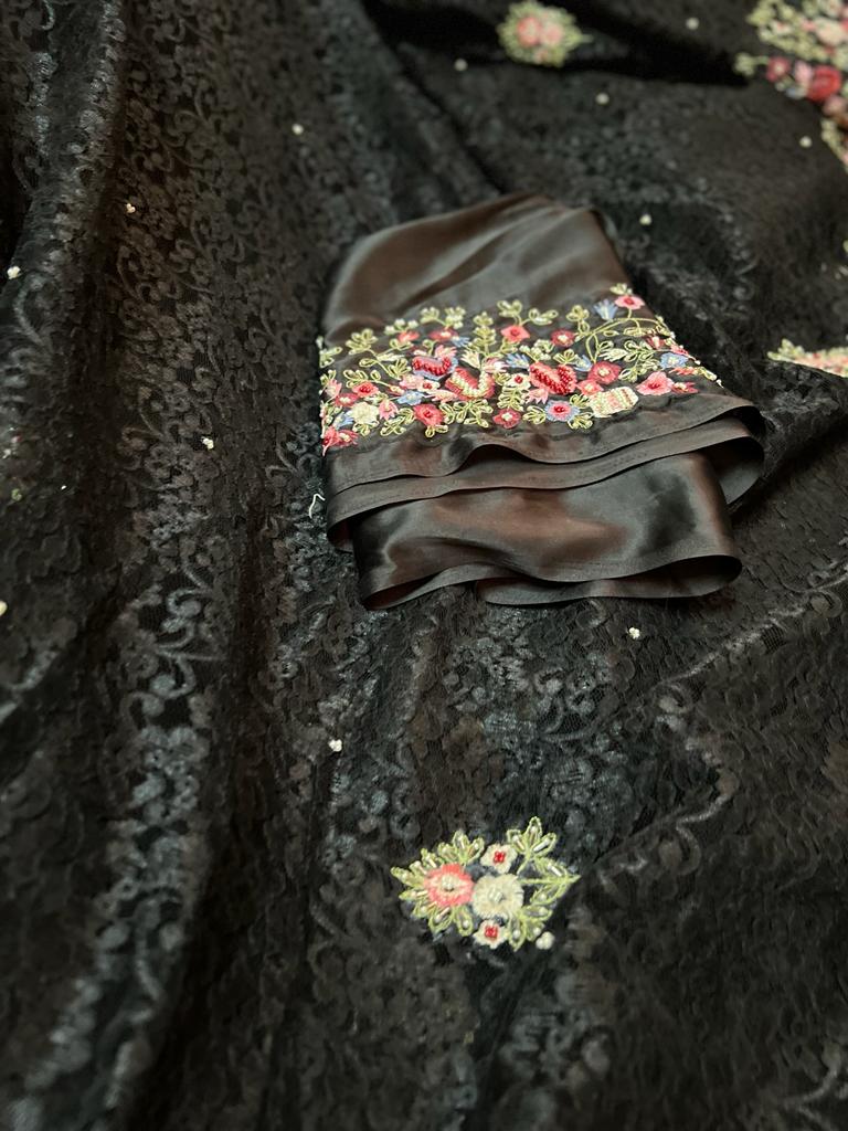 Black chaintley Lacey saree