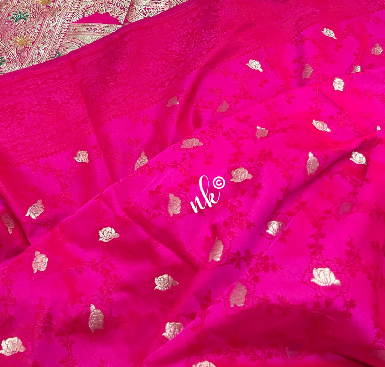 Pink floral Meenakari saree