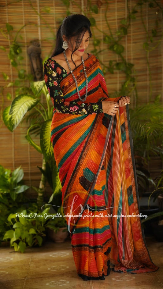 Gulmohar gorgette sequins saree