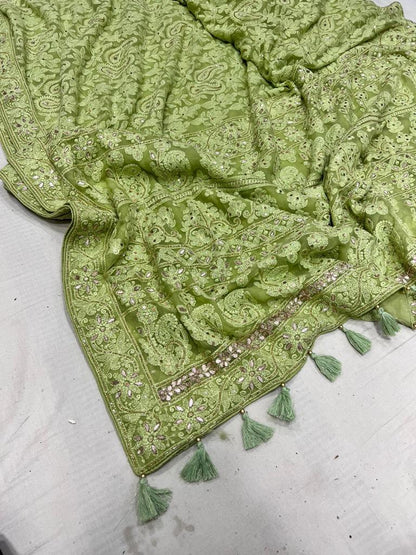 Albeli chikankari gorgette saree