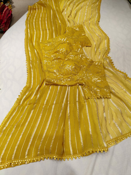 Shaded striped organza saree