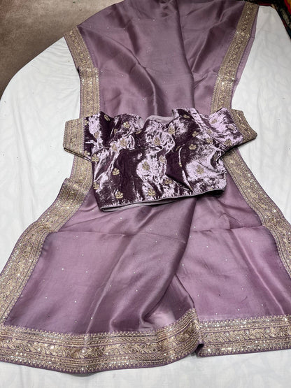 Velvet zardosi organza saree