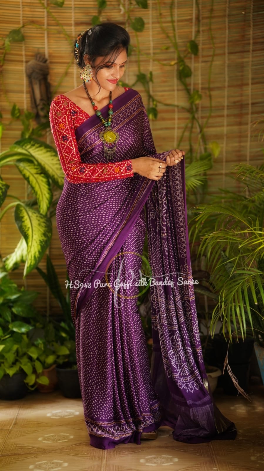 Anisha printed bandhej gajji silk saree
