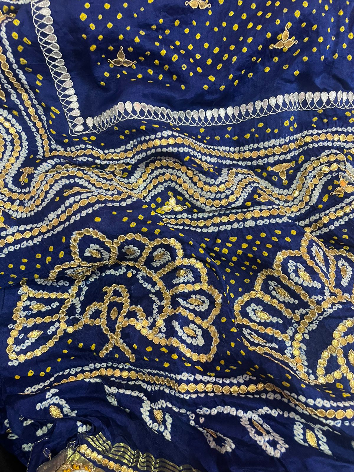 Royal blue bandhej Gajji silk Dupatta