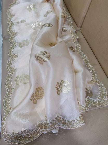 Organza foiled partywear saree
