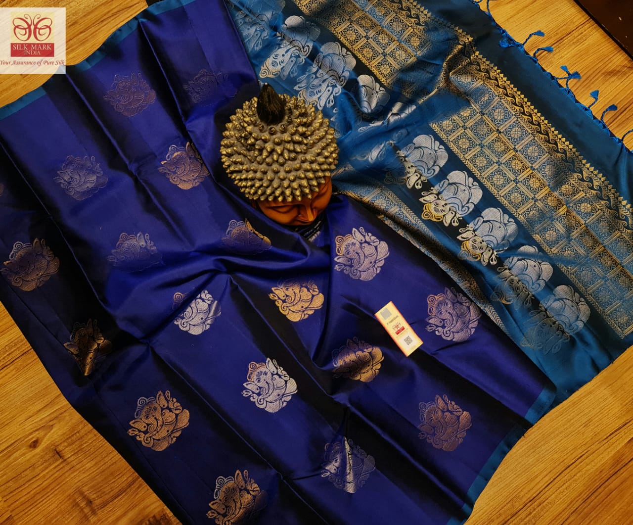 Blue Ganesha inspired kanjivaram saree