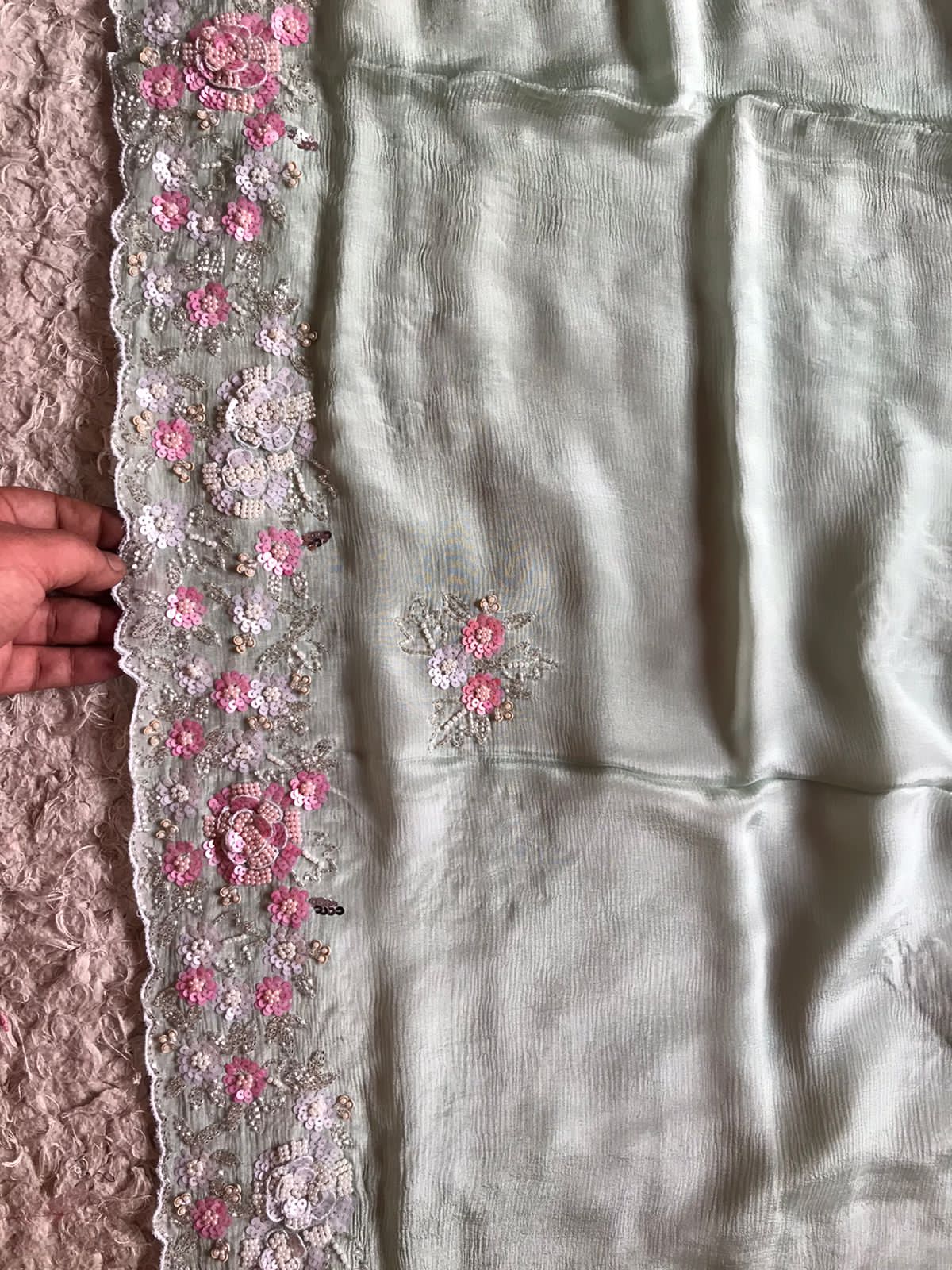Mint embroidered premium saree