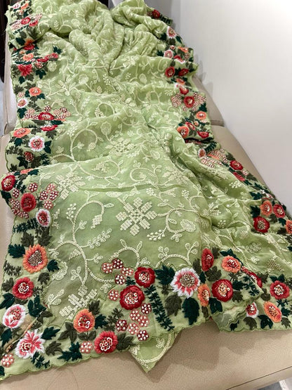 Noora chikankari Parsi inspired saree