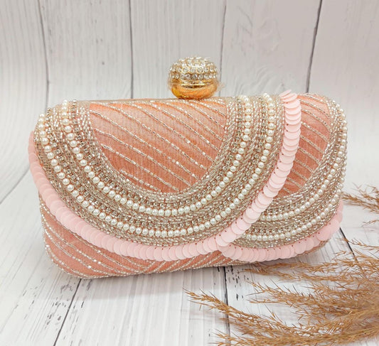 Peach Pearl embroidered clutch