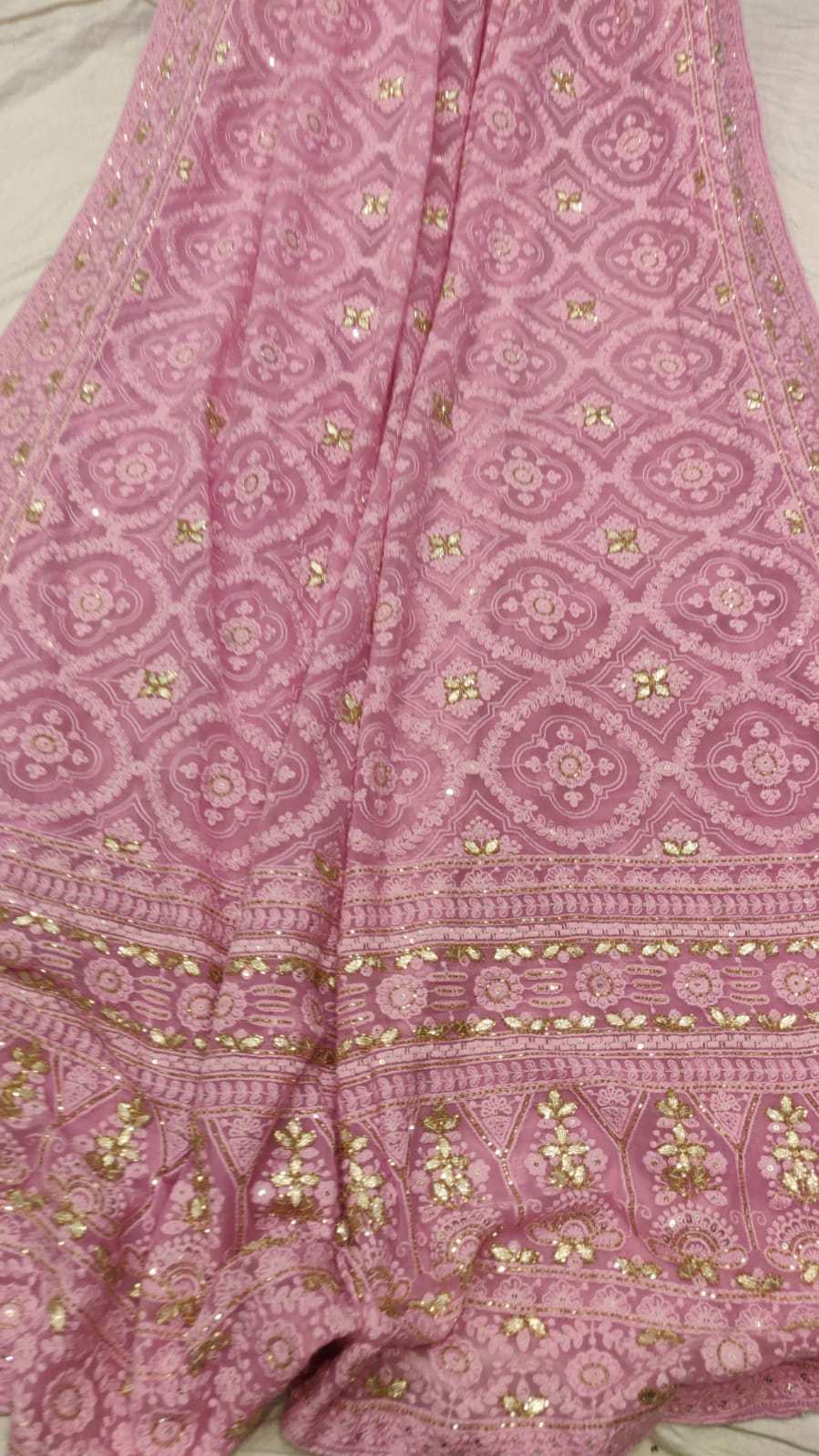 Lafisa chikankari gorgette saree