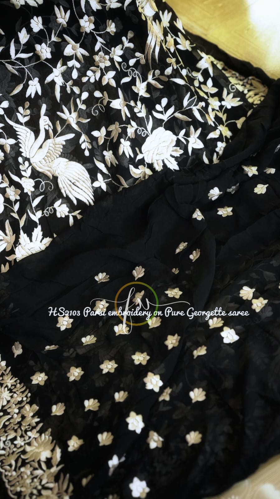 Black Parsi gorgette sari