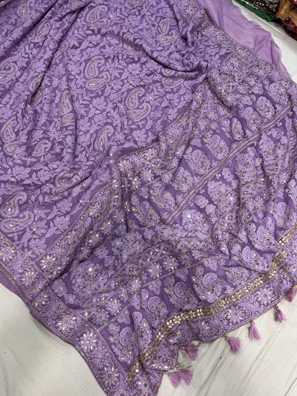 Albeli chikankari gorgette saree