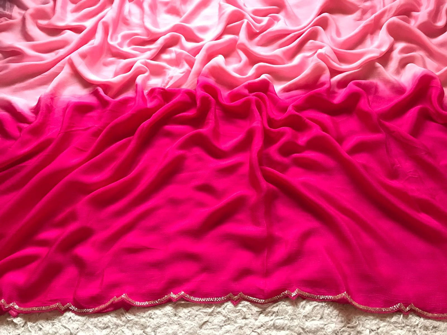Shaded pink crepe saree