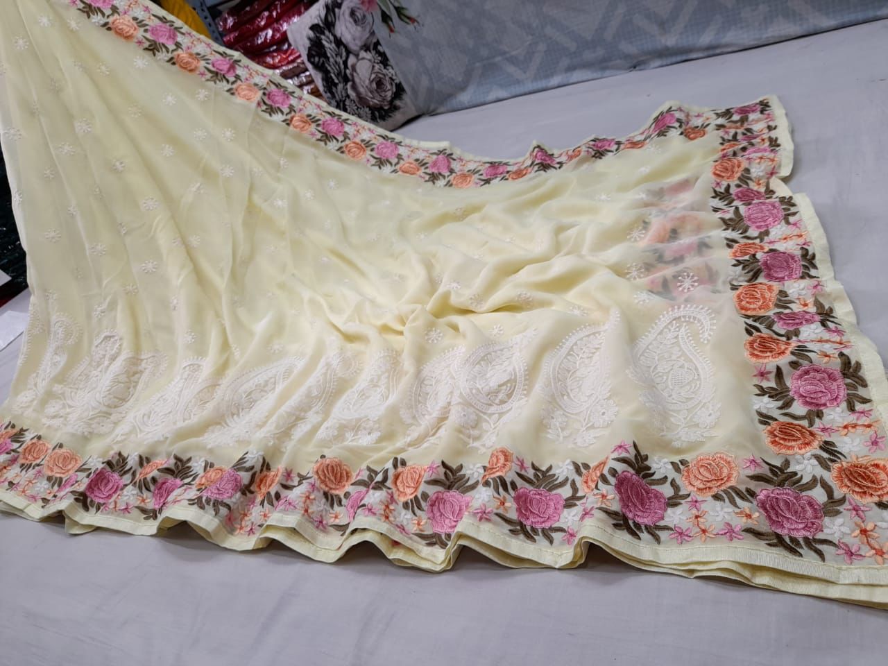 Pastel traditional gorgette saree