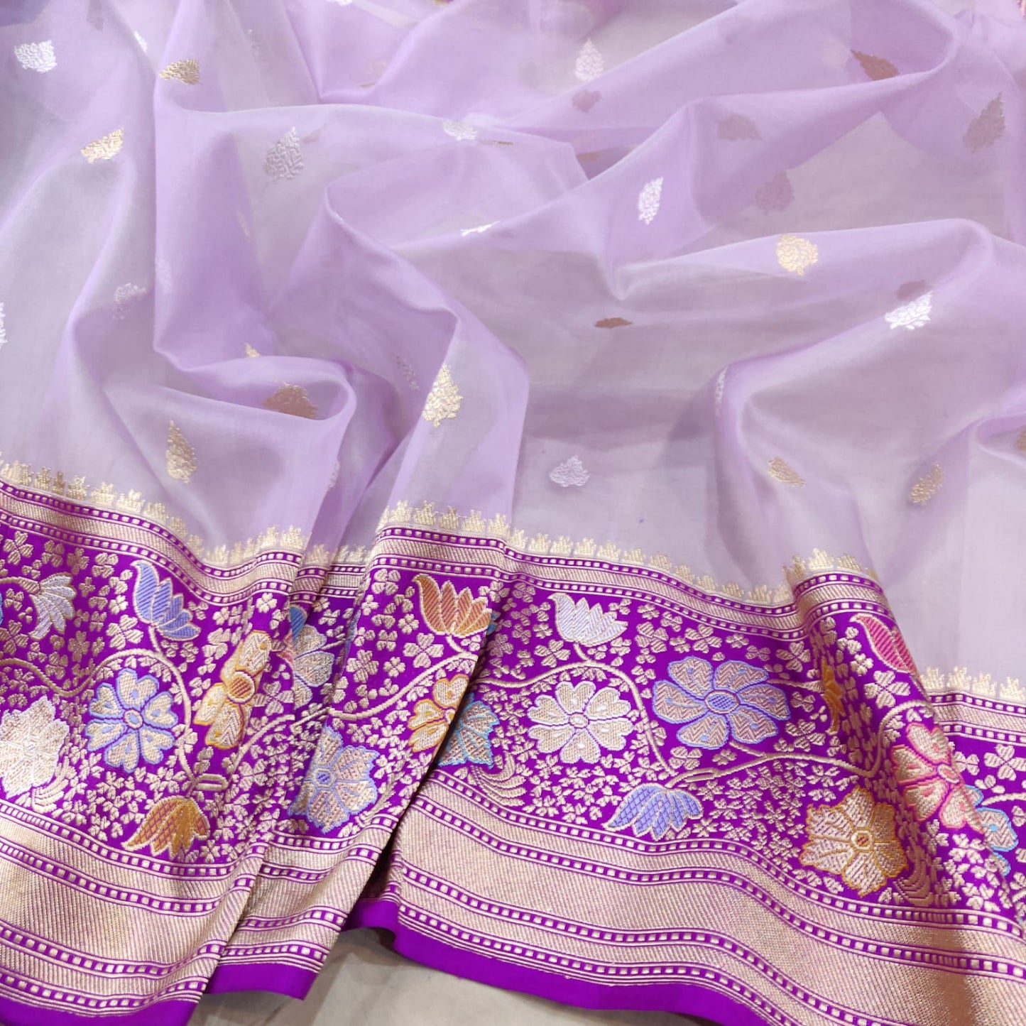 Purple handwoven kora saree