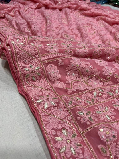 Albeli chikankari gorgette saree
