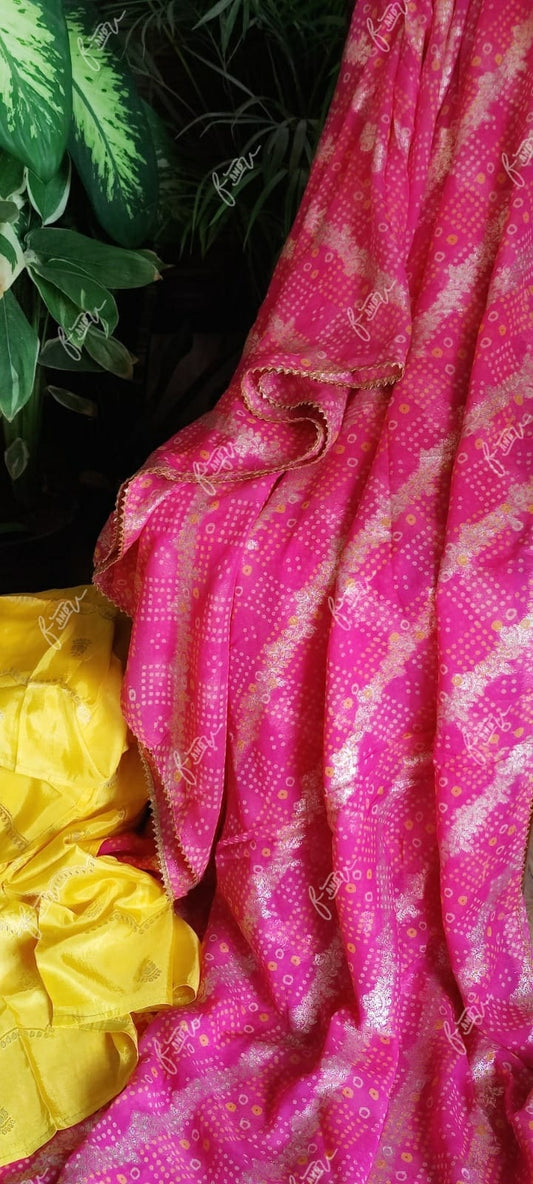 Bandhej lehariya chiffon saree