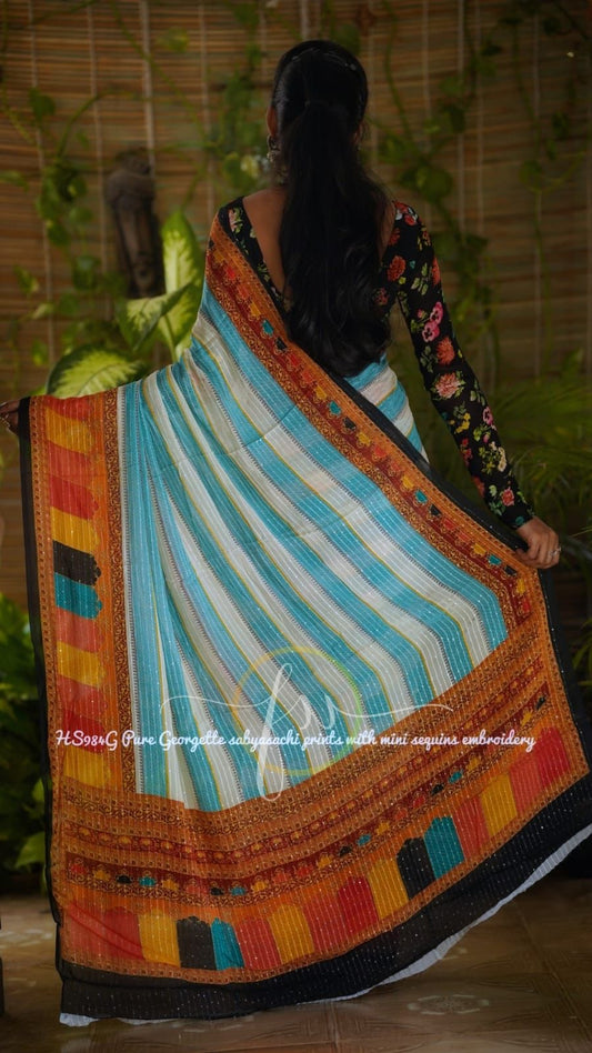 Printed styled gorgette saree