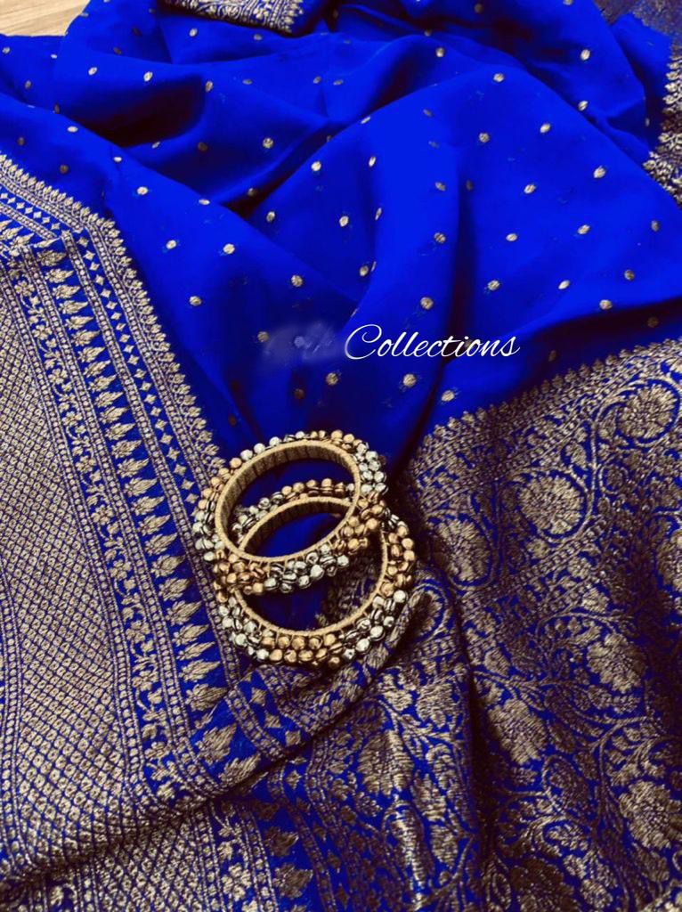 Blue antique inspired gorgette saree