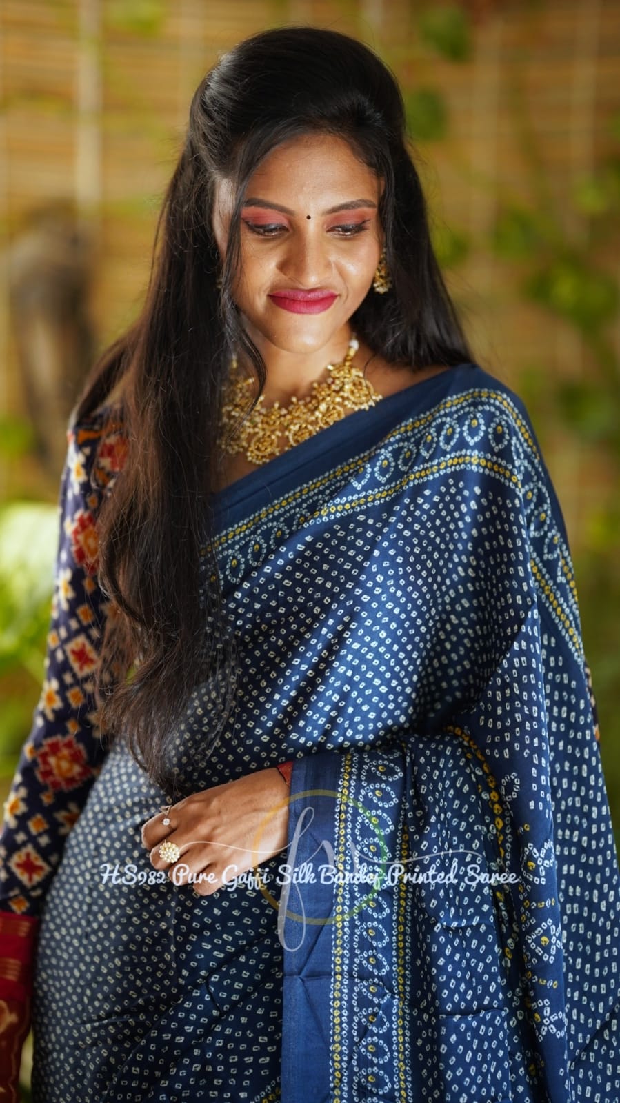 Anisha printed bandhej gajji silk saree