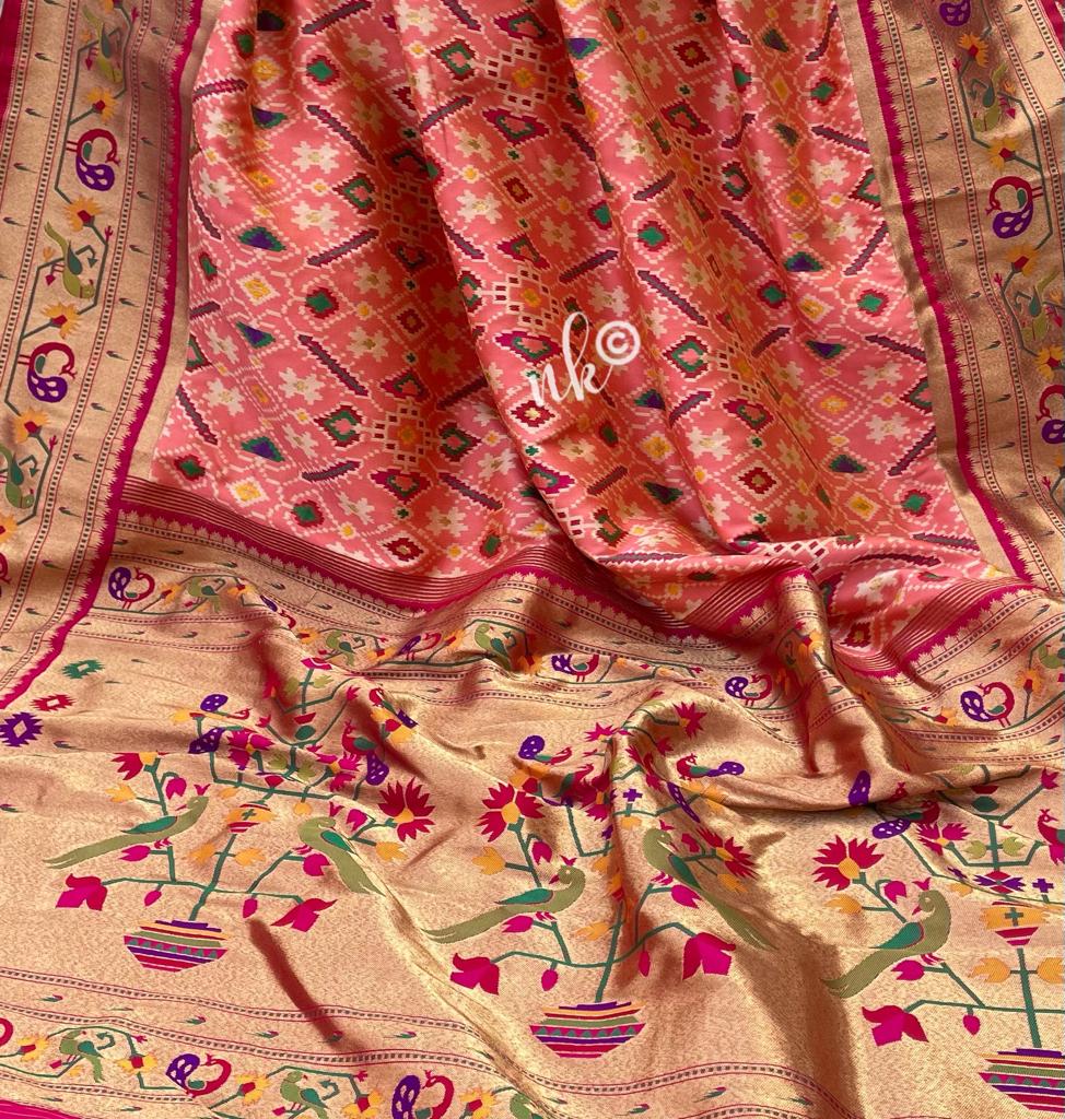 Peachy banarsi weaved saree