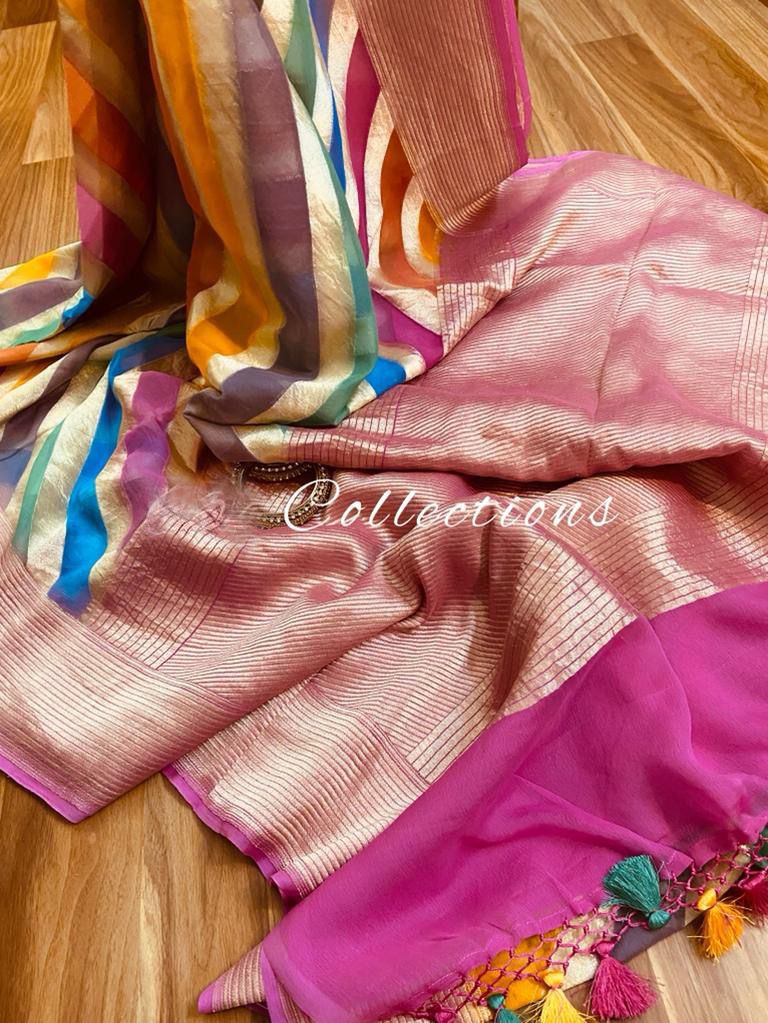 Handwoven striped zari saree