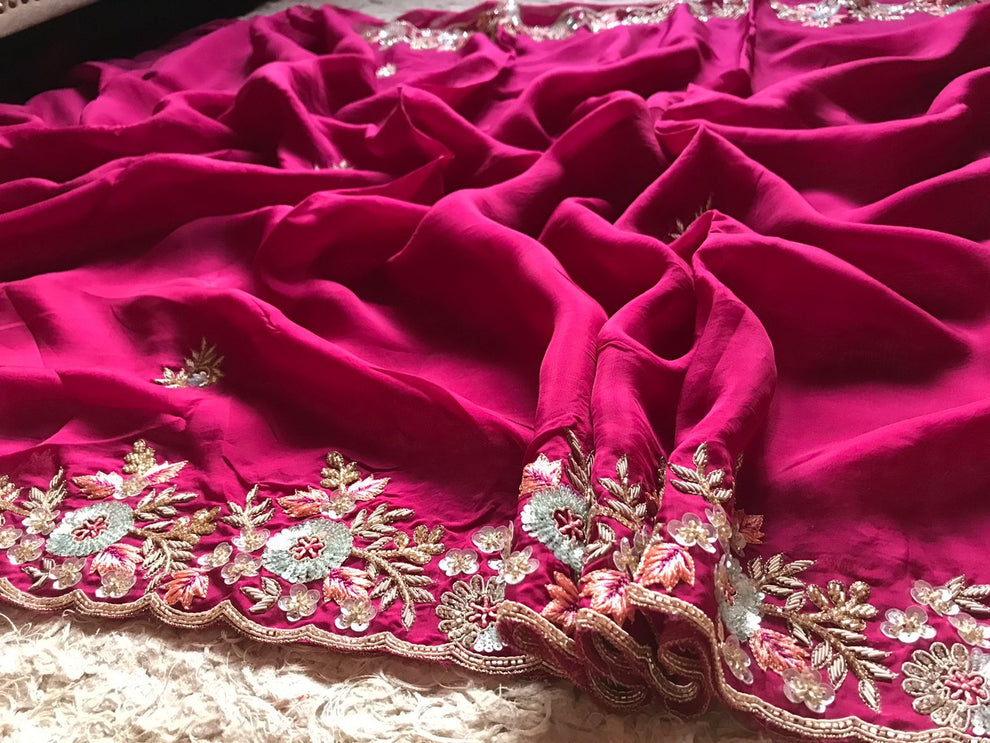 Wine Pure Tissue Organza Polka Weave Saree main image 1