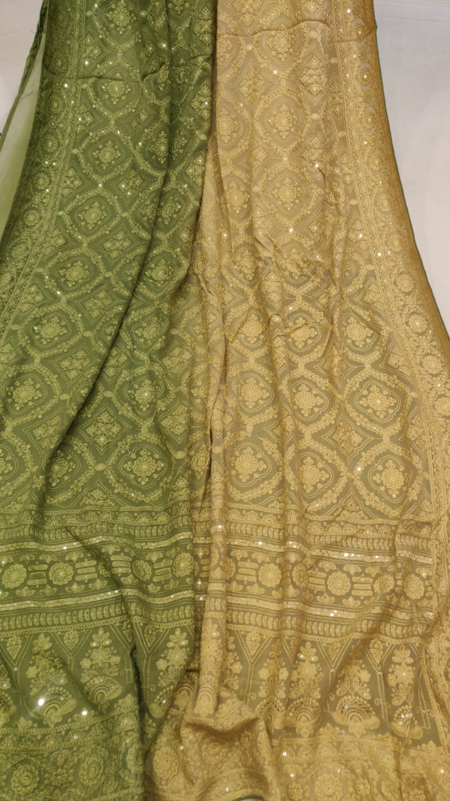 Dual shaded chikankari gorgette saree